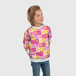 Свитшот детский Барби: желтые и розовые квадраты паттерн, цвет: 3D-белый — фото 2