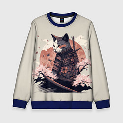 Свитшот детский Боевой котенок ниндзя - японская сакура, цвет: 3D-синий