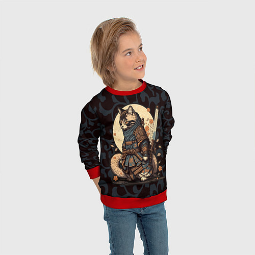 Детский свитшот Кот якудза - японский воин / 3D-Красный – фото 3