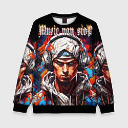 Свитшот детский Граффити парень в наушниках music non stop, цвет: 3D-черный