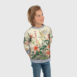Свитшот детский Тигровые лилии - японский стиль, цвет: 3D-меланж — фото 2