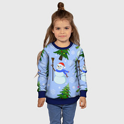 Свитшот детский Снеговики с новогодними елками паттерн, цвет: 3D-синий — фото 2
