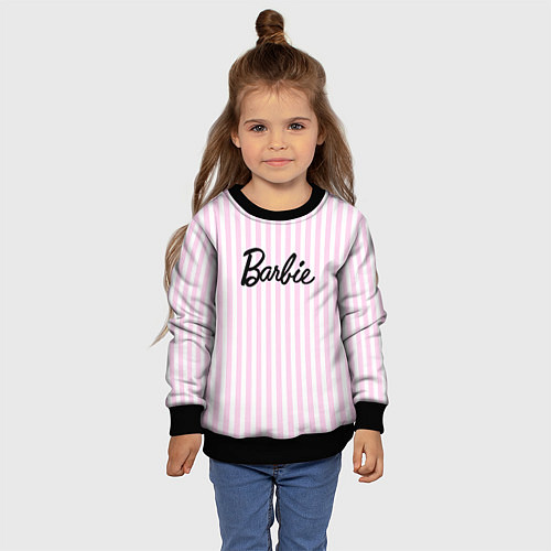Детский свитшот Barbie - классическая розово-белая полоска / 3D-Черный – фото 4