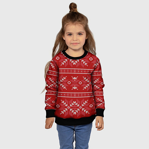 Детский свитшот Красный вязаный узор свитера / 3D-Черный – фото 4