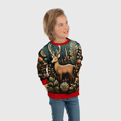 Детский свитшот Лесной олень в стиле фолк-арт / 3D-Красный – фото 3