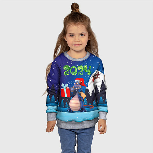 Детский свитшот Cиний дракон / 3D-Меланж – фото 4