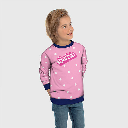 Детский свитшот Барби - белый горошек на розовом / 3D-Синий – фото 3