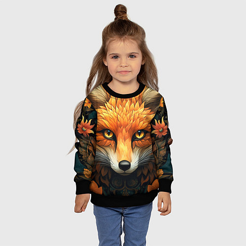 Детский свитшот Лис в стиле фолк-арт / 3D-Черный – фото 4