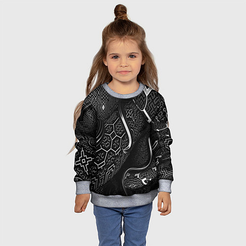 Детский свитшот Чёрно-белая орнамент / 3D-Меланж – фото 4