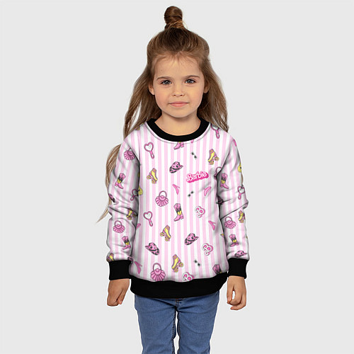 Детский свитшот Барби - розовая полоска и аксессуары / 3D-Черный – фото 4