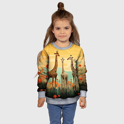 Детский свитшот Три жирафа в стиле фолк-арт / 3D-Меланж – фото 4