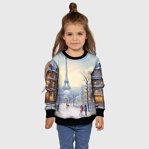 Детский свитшот Новогодний Париж / 3D-Черный – фото 4