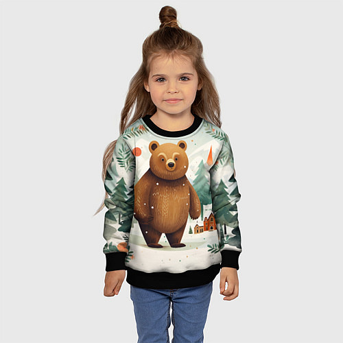 Детский свитшот Рождественский мишка фолк-арт / 3D-Черный – фото 4