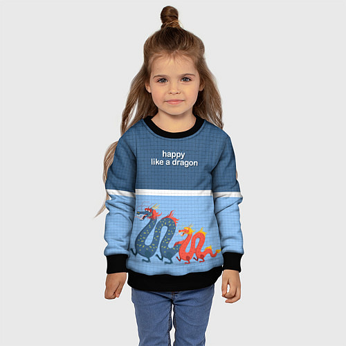 Детский свитшот Счастливые драконы / 3D-Черный – фото 4