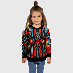 Свитшот детский Красно-синий узор в африканском стиле, цвет: 3D-черный — фото 2