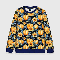Свитшот детский Паттерн тыквы и цветы, цвет: 3D-синий