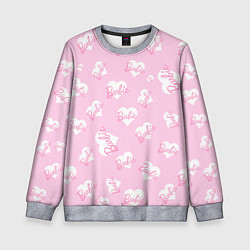 Свитшот детский Барби: белые сердца на розовом паттерн, цвет: 3D-меланж