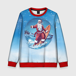 Свитшот детский Санта на серфинге, цвет: 3D-красный