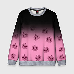Свитшот детский Черно-розовый градиент и хэллоуинские тыквы паттер, цвет: 3D-меланж