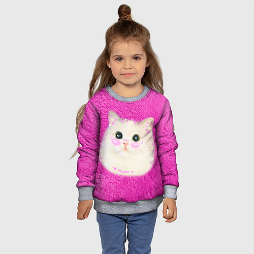 Детский свитшот Кот мем в сердечках / 3D-Меланж – фото 4