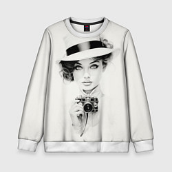 Свитшот детский Милая девушка с ретро камерой, цвет: 3D-белый