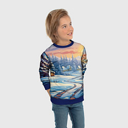Свитшот детский Новогодний пейзаж зимний, цвет: 3D-синий — фото 2