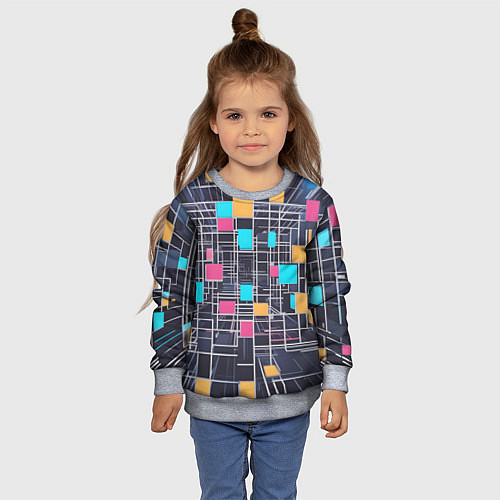 Детский свитшот Белые полосы и разноцветные квадраты / 3D-Меланж – фото 4