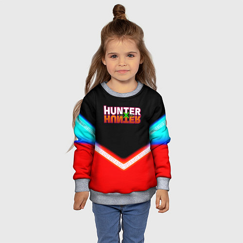 Детский свитшот Охотник х Охотник неоновые иероглифы / 3D-Меланж – фото 4