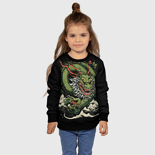 Детский свитшот Символ года зеленый дракон / 3D-Черный – фото 4