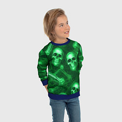 Свитшот детский Зелёные черепа и кости, цвет: 3D-синий — фото 2