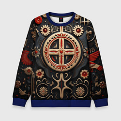 Свитшот детский Орнамент в славянской стилистике, цвет: 3D-синий