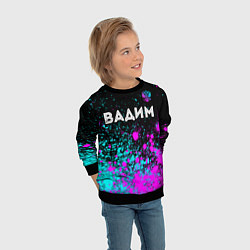 Свитшот детский Вадим и неоновый герб России посередине, цвет: 3D-черный — фото 2