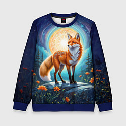 Свитшот детский Мистическая лиса тотем лисы, цвет: 3D-синий