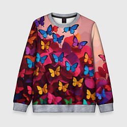 Свитшот детский Разноцветные бабочки - розовые цветы, цвет: 3D-меланж