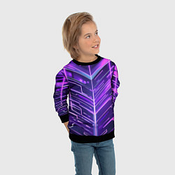 Свитшот детский Фиолетовые неон полосы киберпанк, цвет: 3D-черный — фото 2