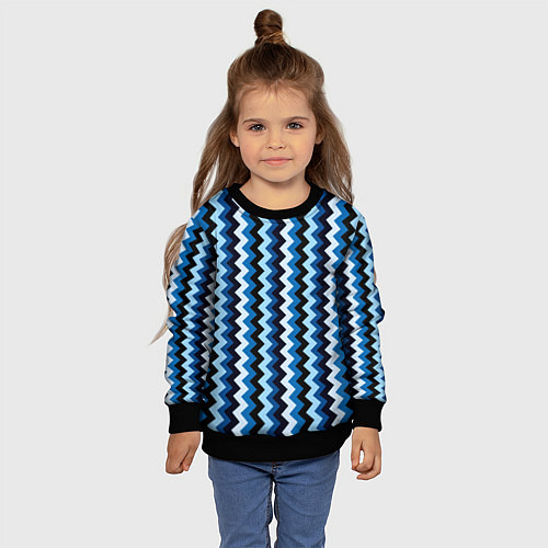 Детский свитшот Ломаные полосы синий / 3D-Черный – фото 4