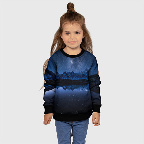 Детский свитшот Галактическая зимняя ночь в горах / 3D-Черный – фото 4
