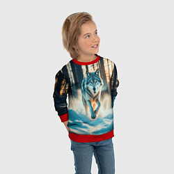 Свитшот детский Волк в темном лесу, цвет: 3D-красный — фото 2
