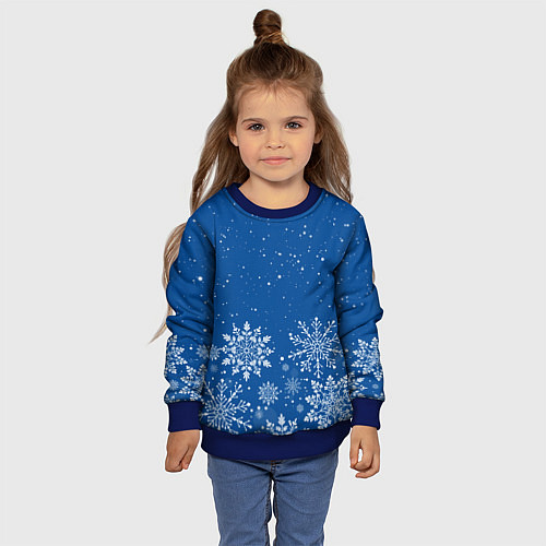 Детский свитшот Текстура снежинок на синем фоне / 3D-Синий – фото 4