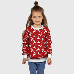 Свитшот детский Красный паттерн с новогодними оленями, цвет: 3D-белый — фото 2