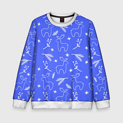 Свитшот детский Синий рождественский принт с оленями, цвет: 3D-белый