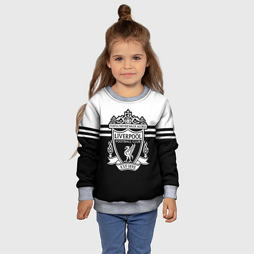 Детский свитшот Ливерпуль - черно-белый / 3D-Меланж – фото 4