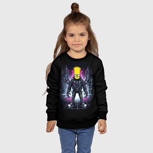 Детский свитшот Cool Bart Simpson - cyberpunk - ai art / 3D-Черный – фото 4