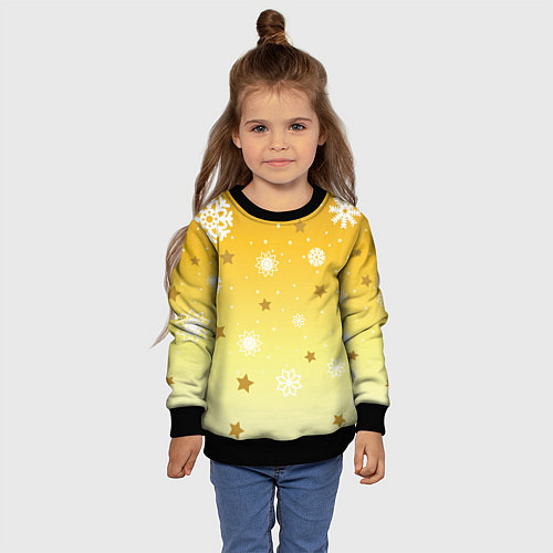 Детский свитшот Снежинки и звезды на желтом / 3D-Черный – фото 4