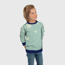 Свитшот детский Снежинки и звезды на матно зеленем, цвет: 3D-синий — фото 2