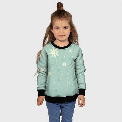 Детский свитшот Снежинки и звезды на матно зеленем / 3D-Черный – фото 4