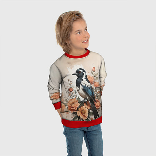 Детский свитшот Птица в цветах / 3D-Красный – фото 3