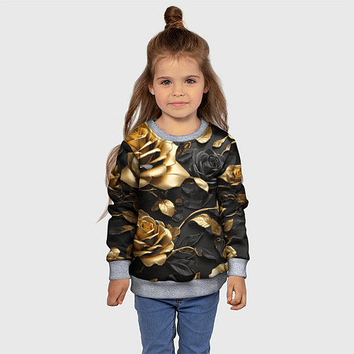 Детский свитшот Металлические розы золотые и черные / 3D-Меланж – фото 4