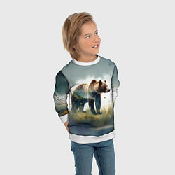 Свитшот детский Минималистичный пейзаж с медведем акварель, цвет: 3D-белый — фото 2