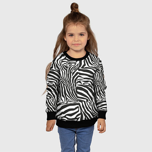 Детский свитшот Шкура зебры черно - белая графика / 3D-Черный – фото 4